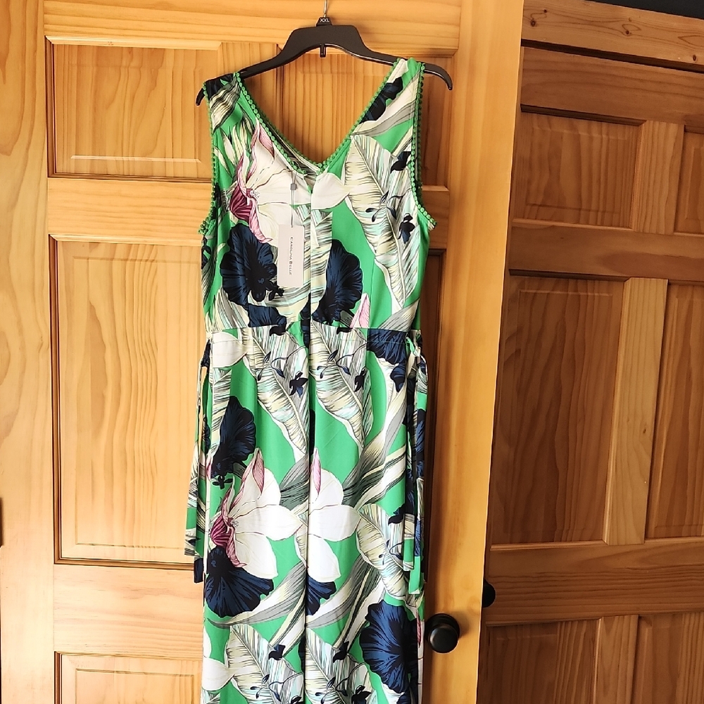 Carolina Belle Green and White V-Neck Sundress